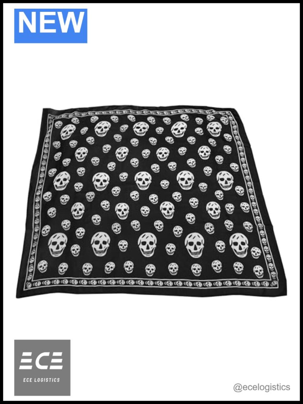 Genuine Pure Silk Chiffon Scarf 36 Inch Square Skull Print Goth Punk